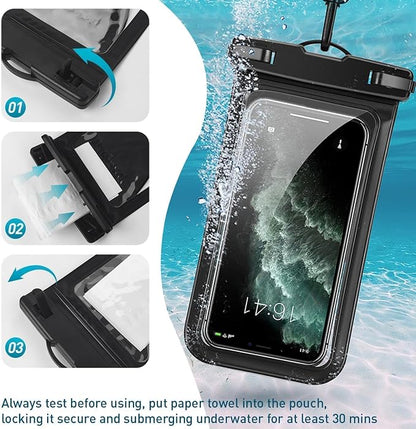 Universal Waterproof Phone Case, with Inside Card Pack, Waterproof Beach Bag for iPhone 17 16 15 14 Pro Max up to 8.3", IPX8 Cell Phone Pouch for Cruise Travel Accessories, 2 Pack-Black&Purple
