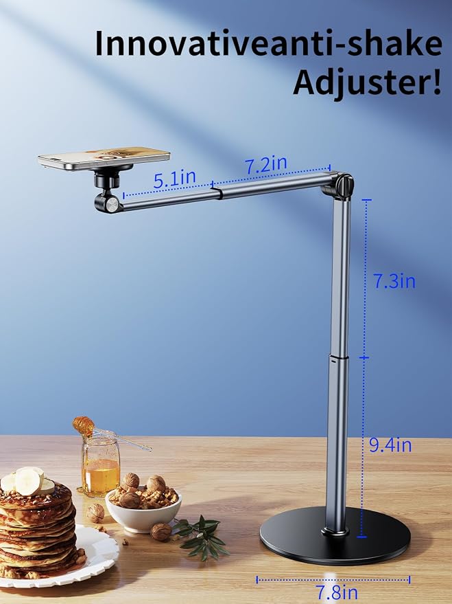Magnetic Aluminum Overhead Phone Stand for Recording,Adjustable Phone Mount for Desk,iPhone Tripod for Overhead Shots,Sturdy Holder for Cooking,Crafting,Filming,Painting – Perfect for Creators