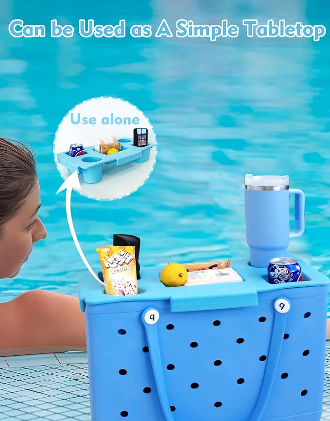 Top Cup Phone Holder Tray Storage Lid for Stanley Compatible with Bogg Bag XL Cover, Cup Organizer Holder Waterproof Silicone Multifunctional Storage Box for Outdoor Beath Camping Travel (Blue, XL)