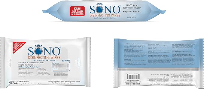 SONO Disinfecting Wipes - Medical-Grade, Alcohol-Free, No Bleach - Multi-Surface Cleaning Wipes for Home, School, Pilates, Vet Office - 960 Count (Pack of 12)