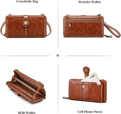 S-ZONE Vegan Leather Crossbody Bags for Women Small Cell Phone Purse RFID Blocking Clutch Purses with 2 Straps