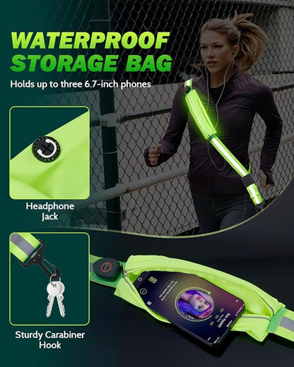 Fitense LED Reflective Belt Sash - 5 Lights Colors & 3 Light Modes High Visibility Night Safety Belt, Rechargeable Light Up Running Gear Adjustable Vest Straps for Runners Walkers Men Women