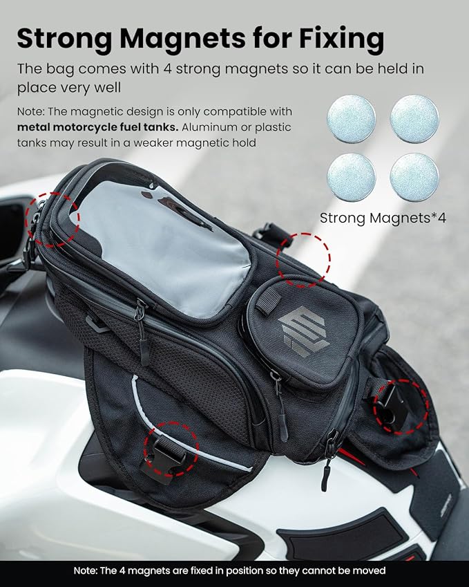 ILM Motorcycle Tank Bag Magnetic 4 Straps Reinforced Fastening Waterproof Touch Screen Phone Pouch Motorbike BT01