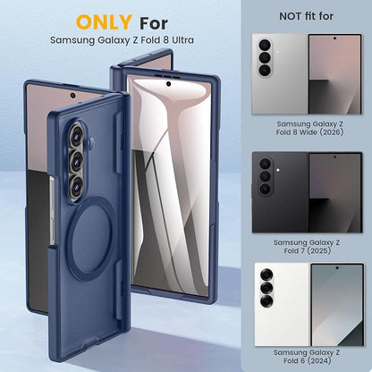 Caka Magnetic for Samsung Galaxy Z Fold 8 Ultra Case with Hinge Protection | Compatible with MagSafe, Built-in Outer Screen Protector, Hinge Guard, Translucent Matte Back, 360° Hybrid Drop Defense