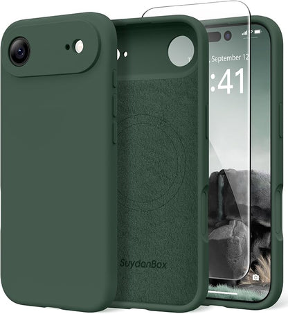 Magnetic for iPhone Air Case, Compatible with MagSafe, [Full Camera Protection][Screen Protector] Silicone Shockproof Protective Phone Case for iPhone 17 Air 6.5", Alpine Green