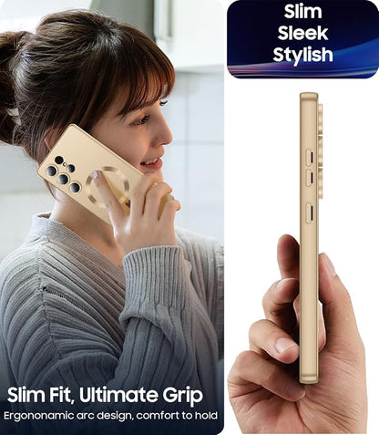 Magnetic for Samsung Galaxy S25 Ultra Case [Compatible with MagSafe][Built-in Camera Lens Protector] Slim Soft Silicone Bumper Shockproof Metallic Luster Phone Shell (Gold)