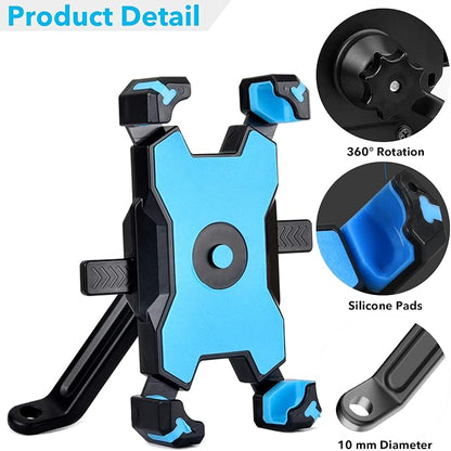 Motorcycle Phone Mount, Quick Release Motorbike Phone Holder Anti Shake Moped Scooter Rearview Mirror Holder Mount Universal for 4.0-6.8 Inch Smartphone - 360° Rotation Adjustable – Blue