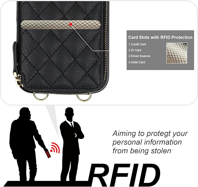 Bocasal Crossbody Wallet Case for iPhone 17 Pro Max, RFID Blocking PU Leather Zipper Handbag Purse Flip Cover, Kickstand Folio Case with Card Slots Holder Wrist Strap Lanyard 5G 6.9 Inch (Black)