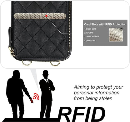Bocasal Crossbody Wallet Case for iPhone 17 Pro Max, RFID Blocking PU Leather Zipper Handbag Purse Flip Cover, Kickstand Folio Case with Card Slots Holder Wrist Strap Lanyard 5G 6.9 Inch (Black)