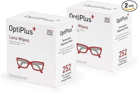 OptiPlus Eyeglass Lens Wipes l Pre-Moistened l Cleaning Wipes for Glasses, Smart Phones, Optical Lens, Goggles, and Watch Screen l Quick-Dry & Scratch-Free | 252 Count (504 Count (Pack of 1))