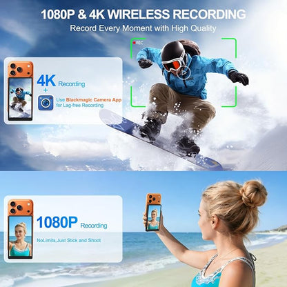 5" Selfie Monitor Screen iPhone 17,1080P Wireless Screen Mirroring Back Camera Monitor iPhone, Magnetic Selfie Screen with Headphone Jack, 2600mAh,100ft Remote for Vlog, Snaplylens for iPhone, Android