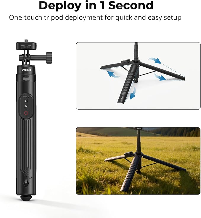 SmallRig 59" Selfie Stick Tripod with Remote & Phone Clamp, Extendable Tripod Stand for DJI Osmo Action 6/5 Pro/4, for GoPro Hero 13/12/11, for Insta360 X5/X4, for iPhone 16/15/14, for Android - 5464