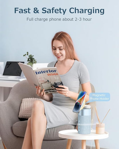 COLSUR Bluetooth Speaker, Magnetic Wireless Charger, Bluetooth Speakers with Night Light, 2 in 1 Wireless Charging Station for iPhone 17/16/15/14/13/12 Series, AirPods Pro 2/4/3/2（Gift Ideal）