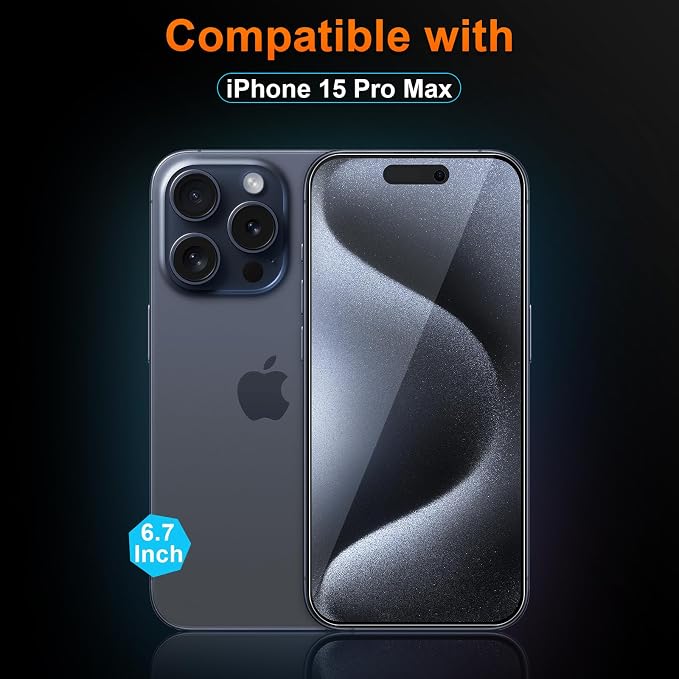 3 Pack Screen Protector for iPhone 15 Pro Max 6.7 Inch, Auto Dust Removal, 9H Hardness, Anti-Fingerprint, HD Clear Tempered Glas with Auto Alignment Kit