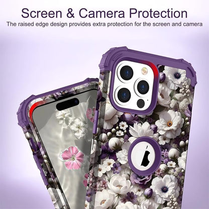 Hocase for iPhone 14 Pro Max Case, Heavy Duty Shockproof Protection Soft Silicone Rubber+Hard Plastic Bumpers Hybrid Protective Case for iPhone 14 Pro Max 2022 - White Flowers