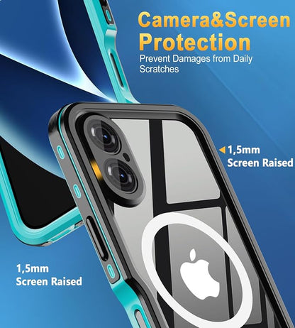 for iPhone 16 Case Waterproof | Full Body Shockproof Dust Proof Phone Case Cover with Screen Protector - Blue