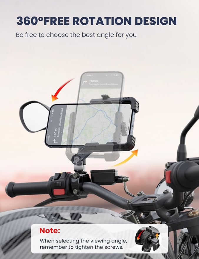 Grefay Motorcycle Phone Mount, 1S Quick Release. Anti Shake Motorbike Phone Holder for 4.0-7.0 Inch Smartphone for Motorcycle Mirror Phone Mount with 360° Rotatabe