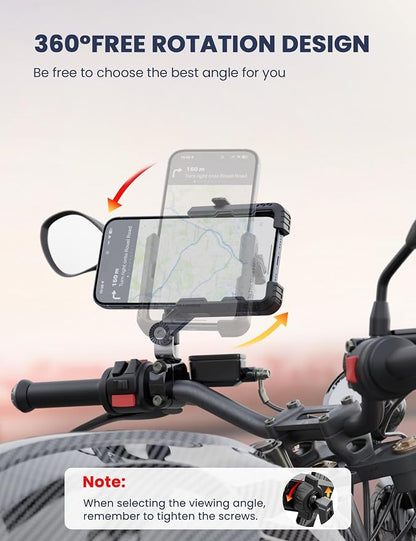 Grefay Motorcycle Phone Mount, 1S Quick Release. Anti Shake Motorbike Phone Holder for 4.0-7.0 Inch Smartphone for Motorcycle Mirror Phone Mount with 360° Rotatabe