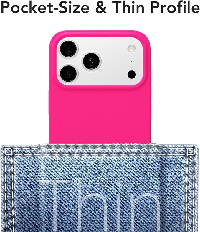 for iPhone 17 Pro Case Silicone Compatible with Magsafe Case, Ultra Slim Thin Magnetic Phone Cases Mag Safe, Cute Soft Rubber Gel TPU Matte Plain Wireless Charging Cover for Women, Hot Pink