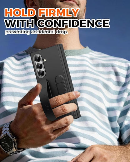 NINKI Wristband for Samsung Galaxy Z Fold 8 Ultra Case with Kickstand & Screen Protection, Hard Hinge Protector for Z Fold 8 Ultra Phone Case with Handle for Samsung Z Fold 8 Ultra Cover Mens Black
