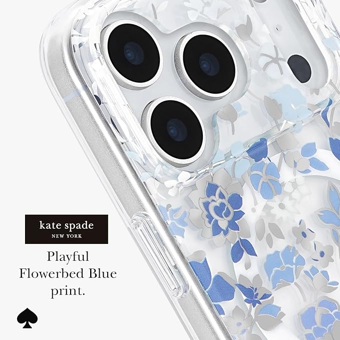 kate spade new york iPhone 17 Pro Case - Compatible with MagSafe - Designer Phone Case - Flowerbed Blue Gems
