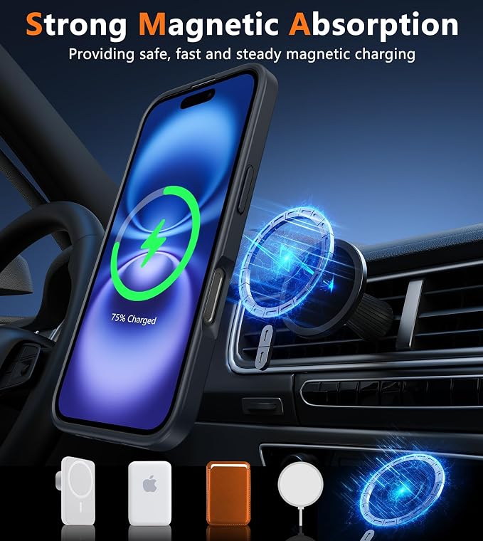 FNTCASE for iPhone 16 Phone Case: Magnetic Translucent Matte Shockproof Slim Cell Phone Cover - Military Grade Drop Proof Hard Back Anti-Fingerprint Protective Case