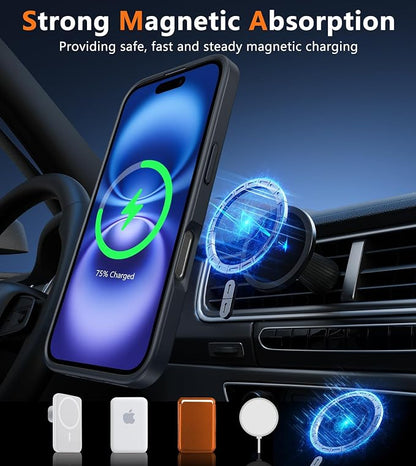 FNTCASE for iPhone 16 Phone Case: Magnetic Translucent Matte Shockproof Slim Cell Phone Cover - Military Grade Drop Proof Hard Back Anti-Fingerprint Protective Case