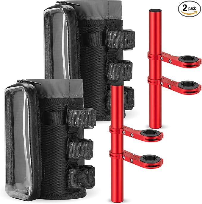 Bike Water Bottle Holder with Mount | Fits Motorcycles, Strollers, Scooters, Wheelchairs | Waterproof Phone Bag | Mount Support More Bike Devices | Holds 3.6in Diameter Bottles (2Black)