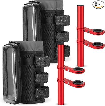 Bike Water Bottle Holder with Mount | Fits Motorcycles, Strollers, Scooters, Wheelchairs | Waterproof Phone Bag | Mount Support More Bike Devices | Holds 3.6in Diameter Bottles (2Black)
