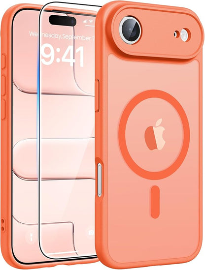 FNTCASE for iPhone Air Case: [Compatible with Magsafe] Translucent Matte Cases with [Full Camera Protection] [Screen Protector] Military Grade Shockproof Protective Phone Cover - Orange