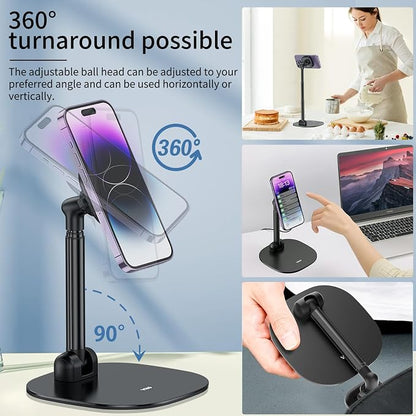 VRIG Magnetic Desk Phone Stand for Office/Home, 360°Rotation Wireless Charger Phone Holder with Magnetic Ring Height&Tilt, Adjustable Cell Phone Stand for iPhone 16 15 14 13 12 and More/Android