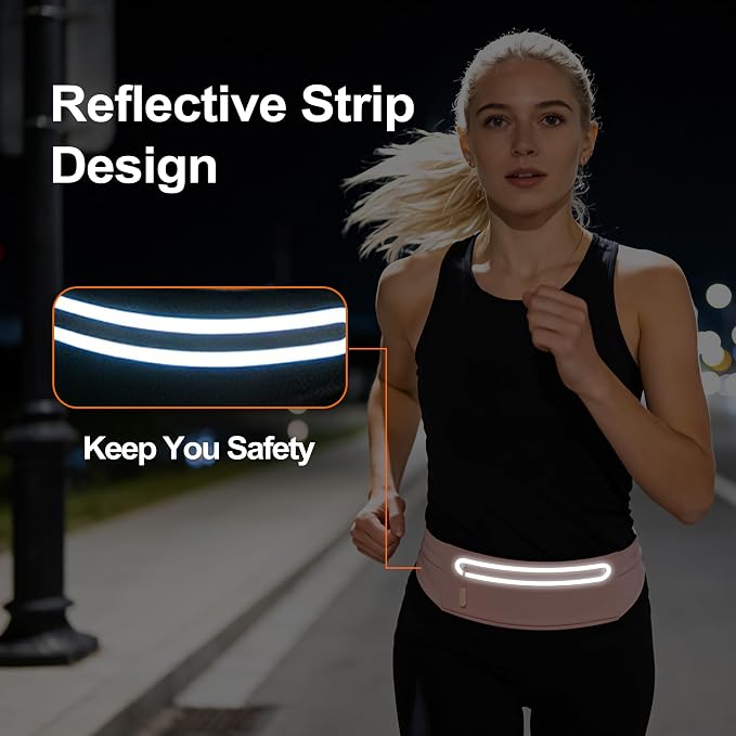Slim Running Belt for Men Women - No-Bounce Phone Holder Waist Pack, Runners Fanny Pack with Sweat-Proof Pocket ，Travel Money Pouch for Gym/Hiking/Cycling (Light Pink)