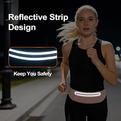 Slim Running Belt for Men Women - No-Bounce Phone Holder Waist Pack, Runners Fanny Pack with Sweat-Proof Pocket ，Travel Money Pouch for Gym/Hiking/Cycling (Light Pink)