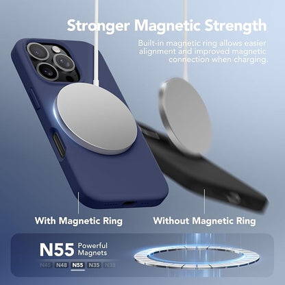 GONEZ Magnetic for iPhone 16 Pro Case, Compatible with MagSafe, [Screen Protector + Camera Lens Protector], Silicone Shockproof Anti-Scratch Protective Phone Case 6.3 inch, Midnight Blue