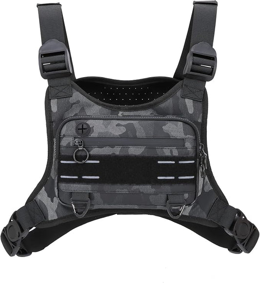 Muserise Sports Chest Bag For Men Women, Water Resistant Lightweight Front Chest Pack, Running Vest Bag With Built-In Phone Holder & Extra Storage For Workouts, Running, Cycling (Camo)