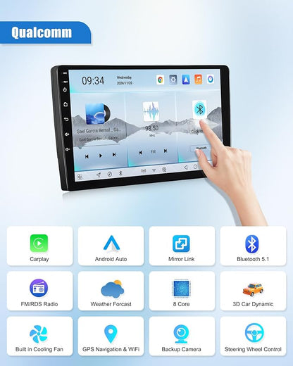 SIXWIN 8 Core Qualcomm Android Car Stereo for Honda Civic 2016-2020 9 Inch Touch Screen with CarPlay Android Auto 3G+32G Bluetooth Cooling Fan Weather Forecast UI Design Intelligent Voice