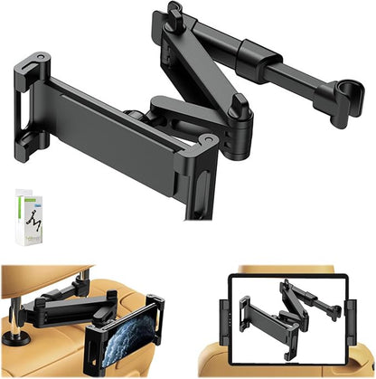 Car Tablet Holder for Backseat, for ipad Headrest Mount, Car Mount for Back Seat with 360°Rotating, [3 in 1 Extension Arm], for Most Tablets/Phones, Fit Larger Tablet(Short Side ≤10.6") - Black