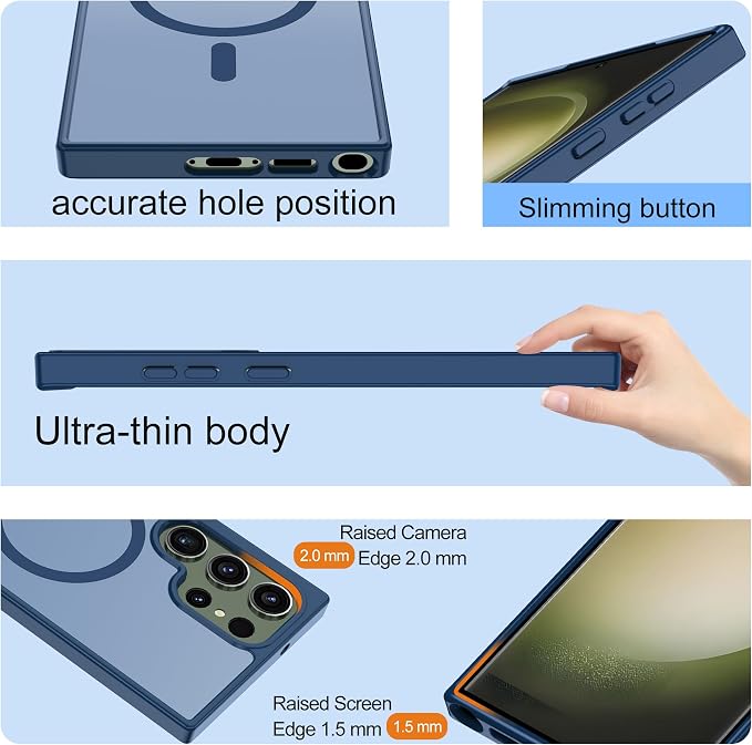 For Samsung Galaxy S23 Ultra Case [Compatible with Magsafe] Translucent Matte Magnetic Phone Case,Slim Thin Duty Shockproof Protection Cover with 2pc Screen Protector Case for S 23 Ultra-Dark blue
