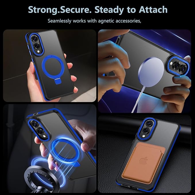 for Samsung Galaxy S25 Edge Case, Magnetic Adjustable Ring Stand [Fit for Magsafe], [Military-Grade Shockproof Protection] Phone Case with Kickstand&Ring Holder (Blue)