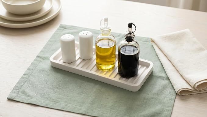Happitasa Silicone Kitchen Sink Organizer Tray, Sponge Holder and Countertop Protector | Bathroom and Kitchen Soap Dish and Dispenser Tray (Vanilla Cream, 9"x3.5", 5.6 Ounces)