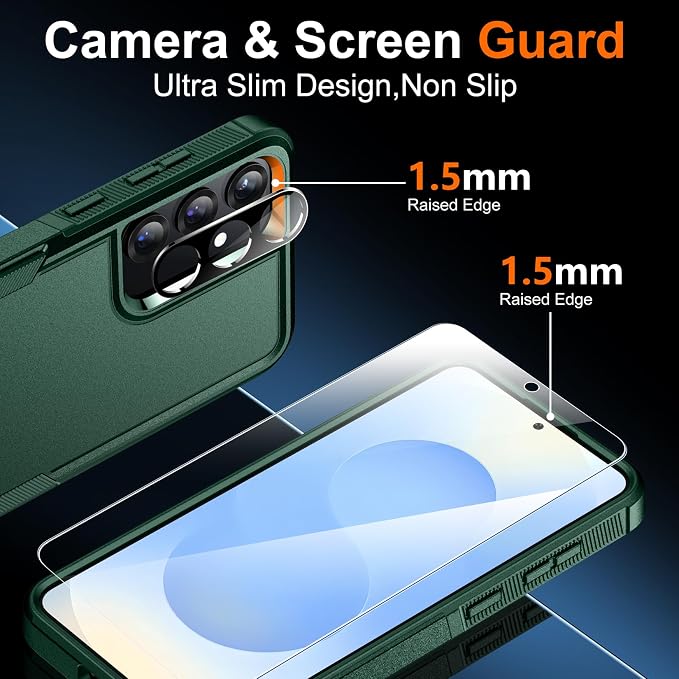SPIDERCASE Designed for Samsung Galaxy S25 Plus Case, [10 FT Military Grade Drop Protection],2 Pack [Tempered Glass Screen Protector+Camera Lens Protector] Heavy Duty Shockproof Case,Deep Green
