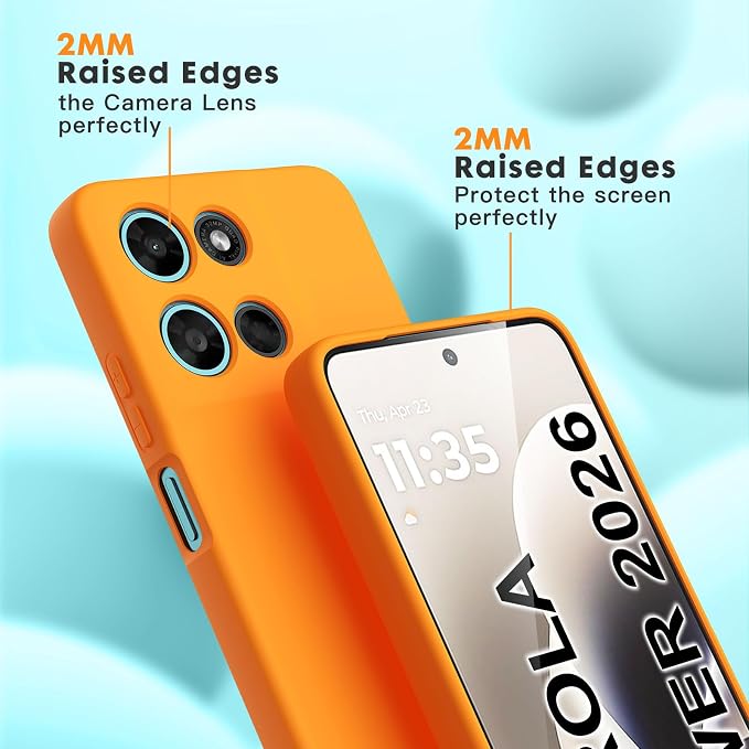 for Motorola Moto G Power (2026) Case, 2 Pack Tempered Glass Screen Protectors, Soft TPU Silicone Shockproof Gel Cover-Orange