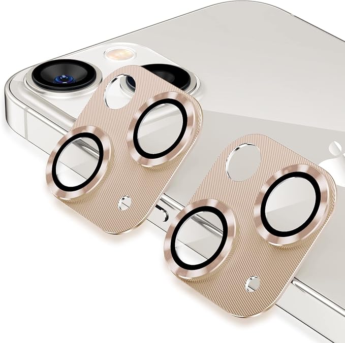 Korecase 2 Pack Camera Protector Compatible with iPhone 14/iPhone 14 plus Whole Piece 9H Tempered Glass Anti Scratch Dust Strong Adhesion full coverage Protective Gold
