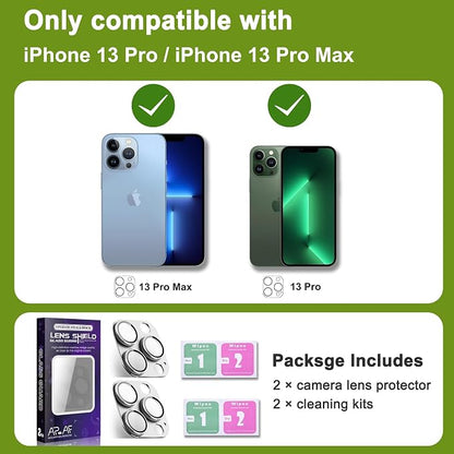 2-Pack Shatterproof Camera Lens Protector for iPhone 13 Pro/13 Pro Max |AR Tempered Glass Strong Adsorption Metal Camera Cover Screen(Silvery)