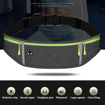 Waist pack sport running Belt Pack with adjustable Strap for running hiking travel outdoors sport (Grey, 3 Pockets)