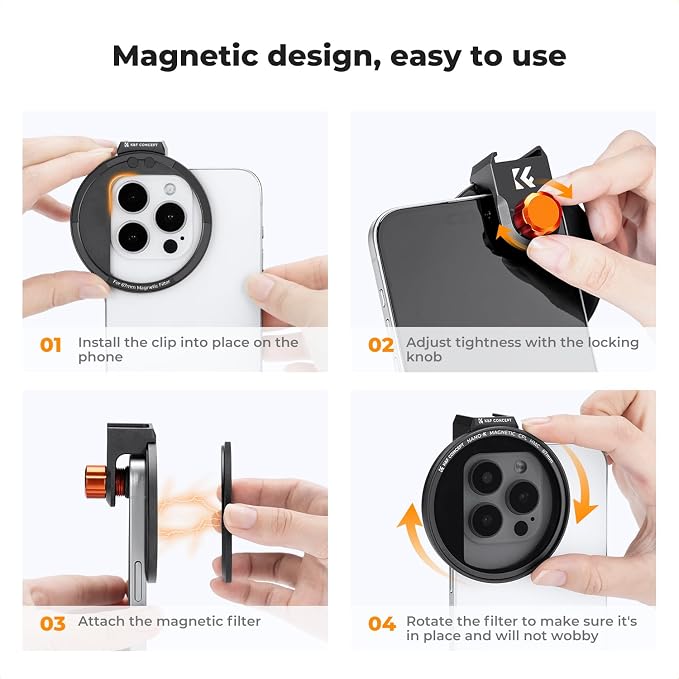 K&F CONCEPT Clip On 67mm CPL Magnetic Phone Lens Filter Kit, Phone Clip with Magnetic Adapter Ring/Cold Shoe/Locking Knob, Polarizer Filter Compatible with iPhone 16 15 Pro Max 14 13