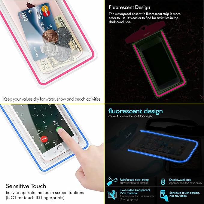 Universal Waterproof Phone Pouch - 4 Pack Phone Waterproof Pouch for iPhone 17 16 15 14 Pro Max Galaxy S24 Up to 7.2", IPX8 Waterproof Phone Case with Lanyard for Beach, Surfing, Snorkeling, Swimming