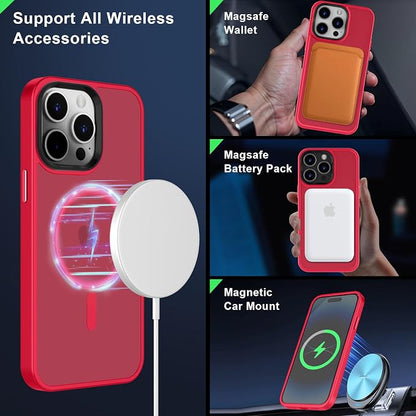 MOCCA Strong Magnetic for iPhone 14 Pro Max Case [Compatible with Magsafe] [10FT Military Grade Protective] Translucent Matte Slim Shockproof Case for iPhone 14 Pro Max 6.7"-Red