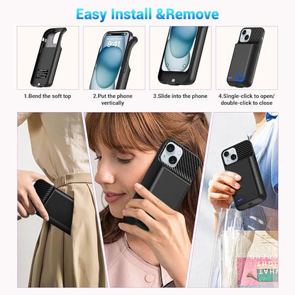 Battery Case for iPhone 15 Plus (6.7 inch), 2026 Upgraded High Capacity 13800mAh Battery Pack Rechargeable Charger External Charging Case with Tempered Glass Screen Protector Black