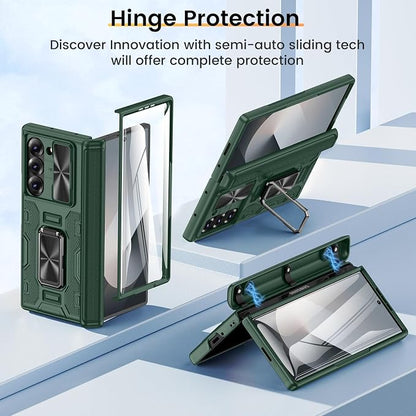 VEGO for Z Fold 6 Case with Hinge Protection & Screen Protector | Built-in 360° Magnetic Kickstand, Slide Camera Cover, Full Body Protective Case for Samsung Fold 6 - Green